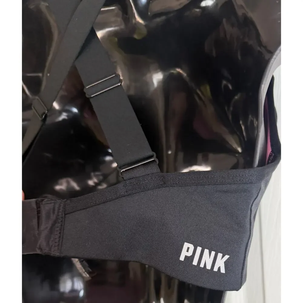 PINK Sport High Impact Sport Bra Small Black Adjustable Straps Gym Athletic New - Picture 4 of 7